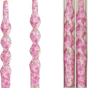 Candle Spiral Candles Pink Flowers Taper Candlesticks 10 in Pink Twisted 2 PCS Unscented Tapered Floral Candle for Home Wedding Dinner Holiday Party