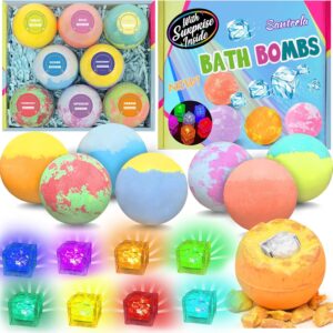 Bath Bombs for Kids with Surprise Toys Inside, 8 Pcs 3.5 Oz Light Up Bath Bombs Gift Set with Essential Oils, Handmade Spa Moisturizing Bath Bombs for Women Relaxing, Birthday, Party, Christmas