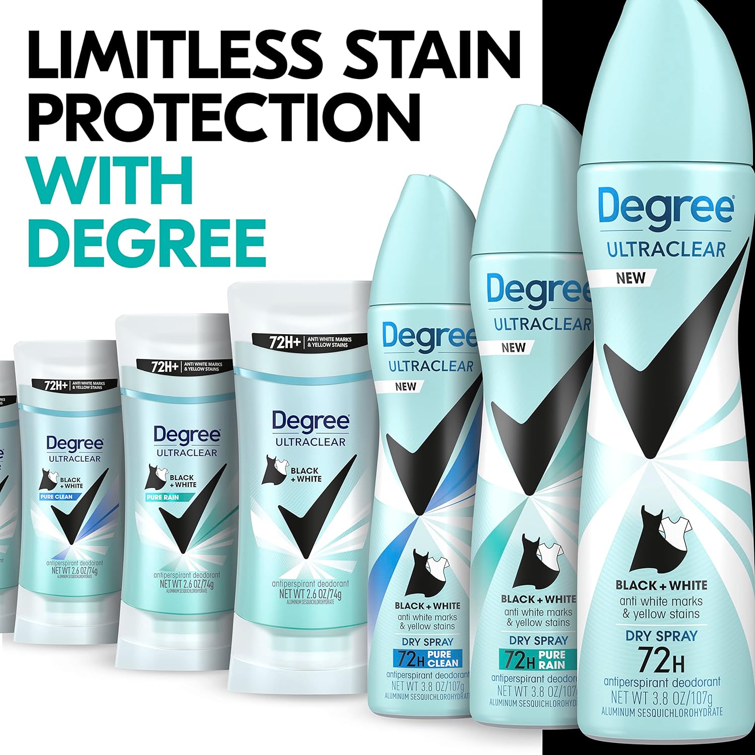 Degree Antiperspirant Dry Spray Pure Fresh 3 Count Anti White Marks and Yellow Stains Deodorant for Women 3.8 oz(Pack of 3) - Image 4