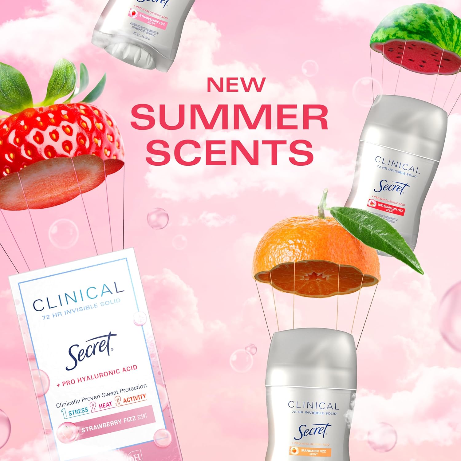 Secret Clinical Strength Antiperspirant Deodorant for Women, 3X Stress Protection, 72hr Sweat & Odor Protection, Pro-Hyaluronic Acid, Invisible Solid, Strawberry Summer Fizz Scent, 1.6 oz - Image 6