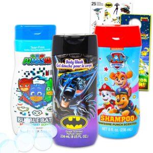 Batman, Paw Patrol, and Pj Masks Bathroom Set ~ Bundle of 5 Pc Paw Patrol Bath Tub Shampoo, Pj Masks Bubble Bath, Batman Body Wash and More