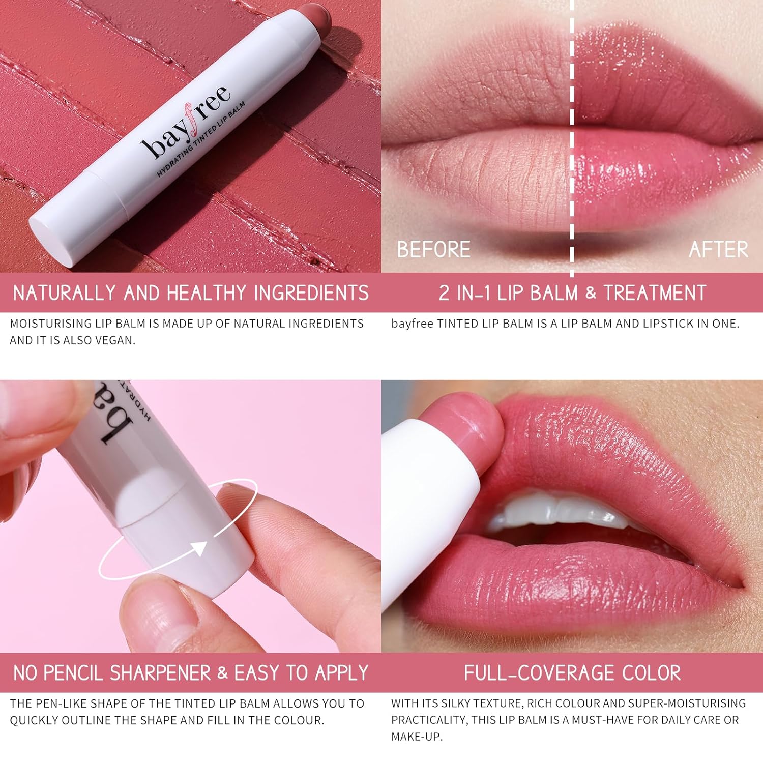 Vegan Tinted Lip Balm Plumper with Jojoba Oil, Glossy Finish, 0.15 oz - Image 4