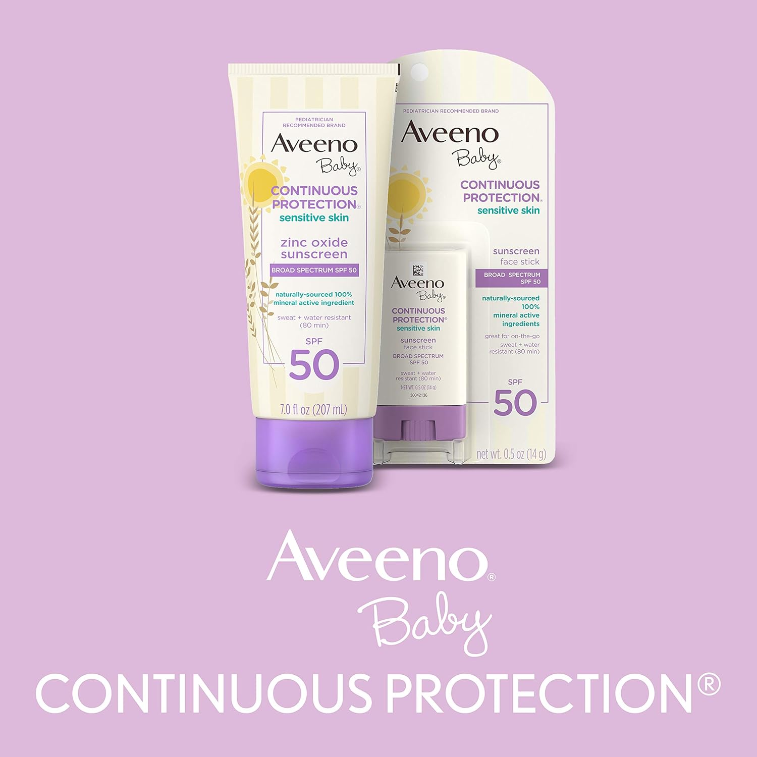 Aveeno Baby Continuous Protection Zinc Oxide Mineral Sunscreen Lotion for Sensitive Skin, Broad Spectrum SPF 50, Tear-Free, Sweat- & Water-Resistant, Paraben-Free, Non-Greasy, 7 fl. oz - Image 11