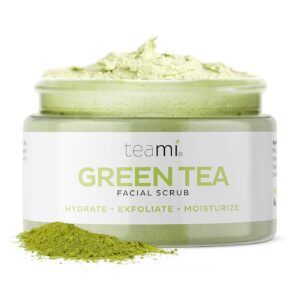 Teami Matcha Green Tea Facial Scrub For Hydrating, Moisturizing, and Exfoliating, Natural Exfoliating Body & Organic Face Exfoliator Sugar Scrub with Lemongrass, Non-Greasy Face Exfoliant