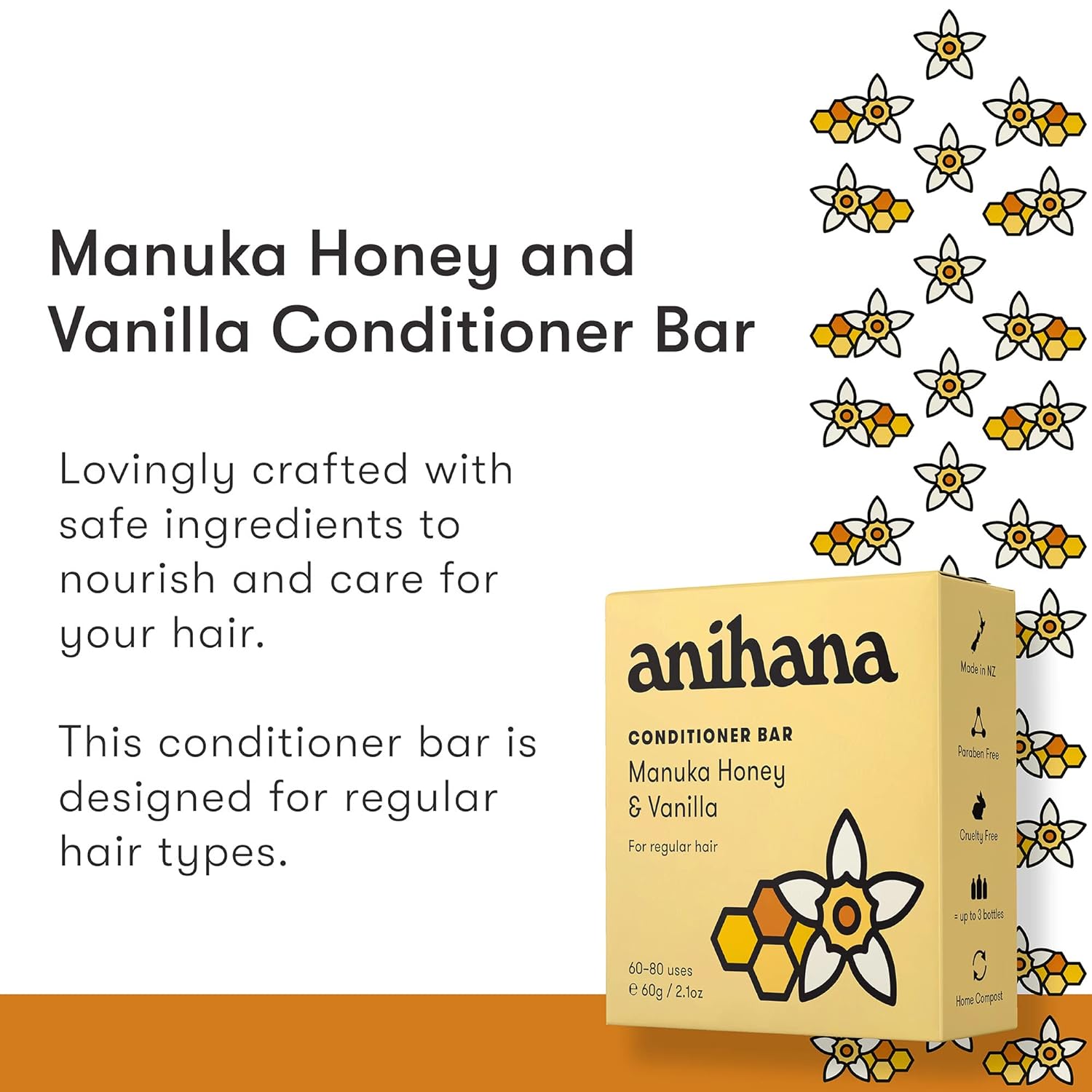 ANIHANA Conditioner Bar for Regular Normal Hair Clean Purifying Natural Healthy Look and Shine Paraben Free Manuka Honey and Vanilla 2.1 oz - Image 2