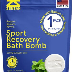 Zensah Sport Recovery Bath Bombs - Magnesium Epsom Salt for Soaking Sore Muscles, Father’s Day Gifts, Made in USA with Essential Oils, Eucalyptus Relaxation for Athletes, Men and Women