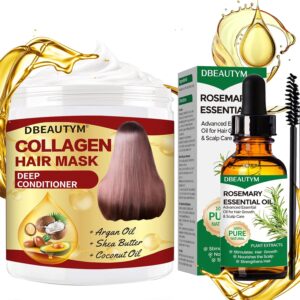 Collagen Hair Treatment Hair Mask & Rosemary Hair Growth Oil,Deep Conditioner Hydrating Hair Mask for Dry Damaged Hair,Hair Growth Oil for Hair Loss,Natural Hair Regrowth Treatment for Men and Women