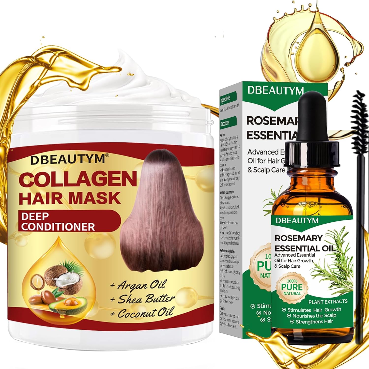 Collagen Hair Treatment Hair Mask & Rosemary Hair Growth Oil,Deep Conditioner Hydrating Hair Mask for Dry Damaged Hair,Hair Growth Oil for Hair Loss,Natural Hair Regrowth Treatment for Men and Women