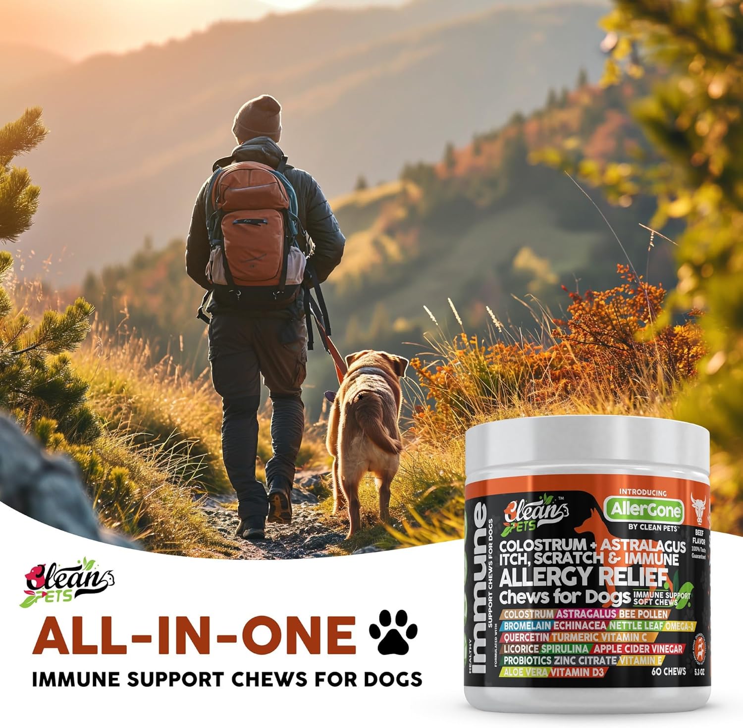 Dog Allergy Relief Chews | Itchy Skin Relief for Dogs | Colostrum Astralagus Omega 3 Bee Pollen Bromelain Echinacea Nettle Leaf Quercetin Licorice Root Spirulina ACV Immune - Pack of 1 - Image 8