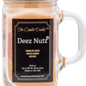 Deez Nutz Scented Candle - Banana Nut Bread,Toasted Coconut,Hazelnut Scented Triple Layer Candle-10.5 oz Mason Jar Candle Funny Gag Joke Candle Poured in Small Batches in USA- The Candle Daddy,Brown