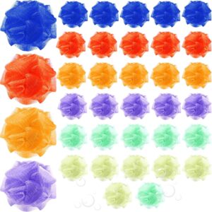 Raiten 36 Pack Mini Shower Loofah Bulk Small Bath Sponge Assorted Colors Exfoliating Mesh Loofah Sponge Travel Shower Puff Colorful Bath Pouf Body Wash Multi Color Bath Scrubber for Women