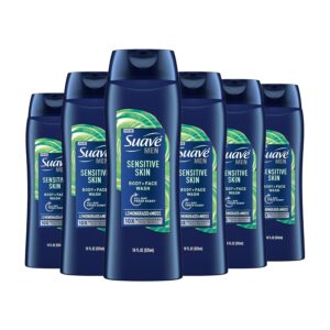 Suave Men Moisturizing Body & Face Wash for Sensitive Skin, Lemongrass scent, No Parabens, No Phtahaltes, 18 Oz Pack of 6