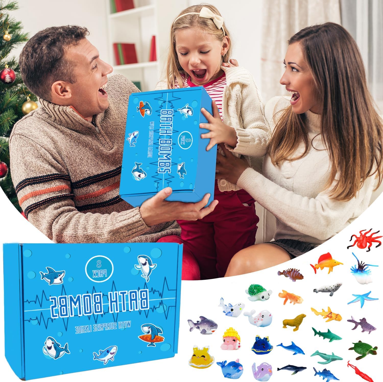 Shark Surprise Bath Bombs for Kids Sea Animal Toys Inside Natural Organic Multicolored Bubble Bath Gift Set - Image 5