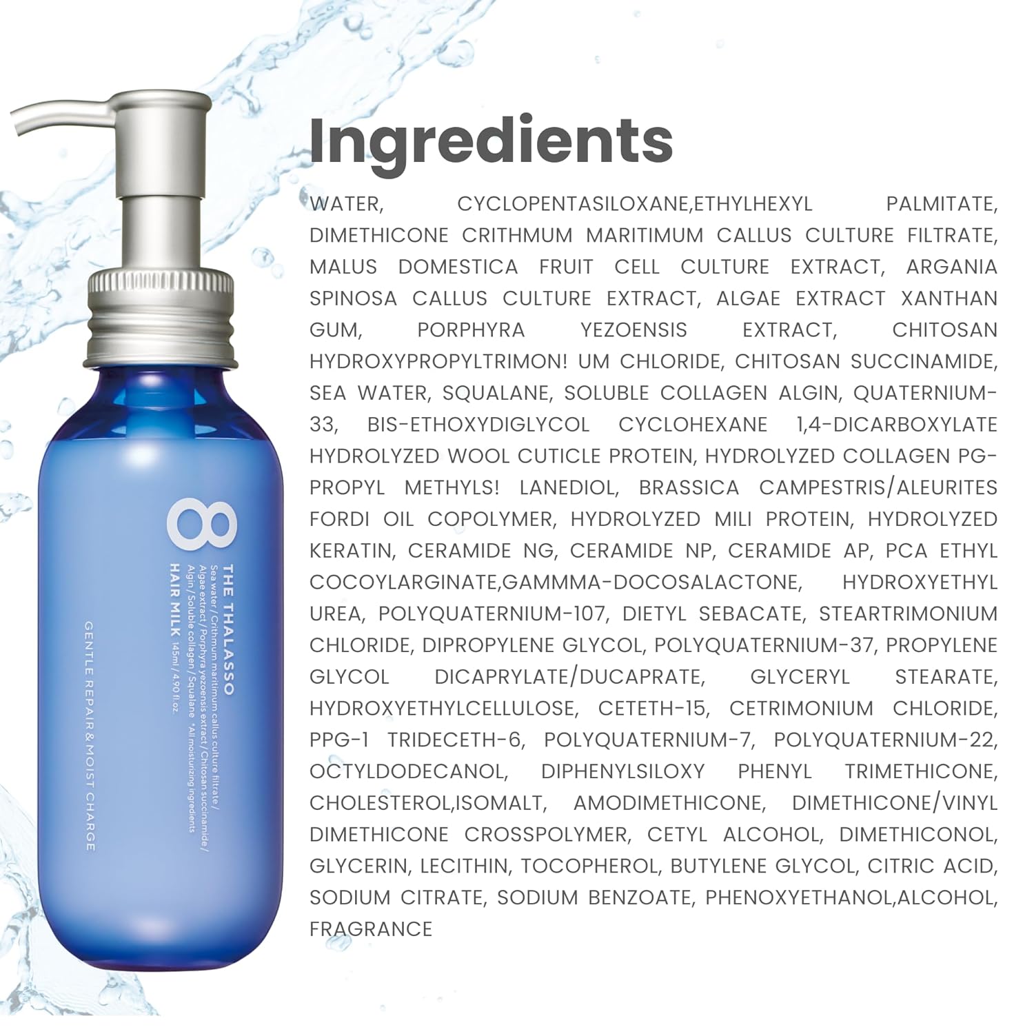 8 THE THALASSO Hair Milk for Dry & Frizzy Hair Women & Men, Natural Leave in Conditioner w/Deep Ocean Water from Japan, Moisturizing Serum for Use Before Drying, Sleeping, or Styling, 4.9 Fl Oz - Image 9