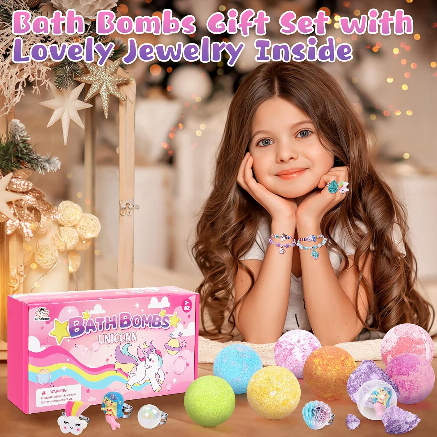 Tacobear Unicorn Bath Bombs for Kids Girls with Toys Surprise Jewelry Inside Natural Organic Bubble Bath Toys for Kids Ages 4-8 Birthday Christmas Easter Gifts for Girls 4 5 6 7 8 Years Old - Image 5