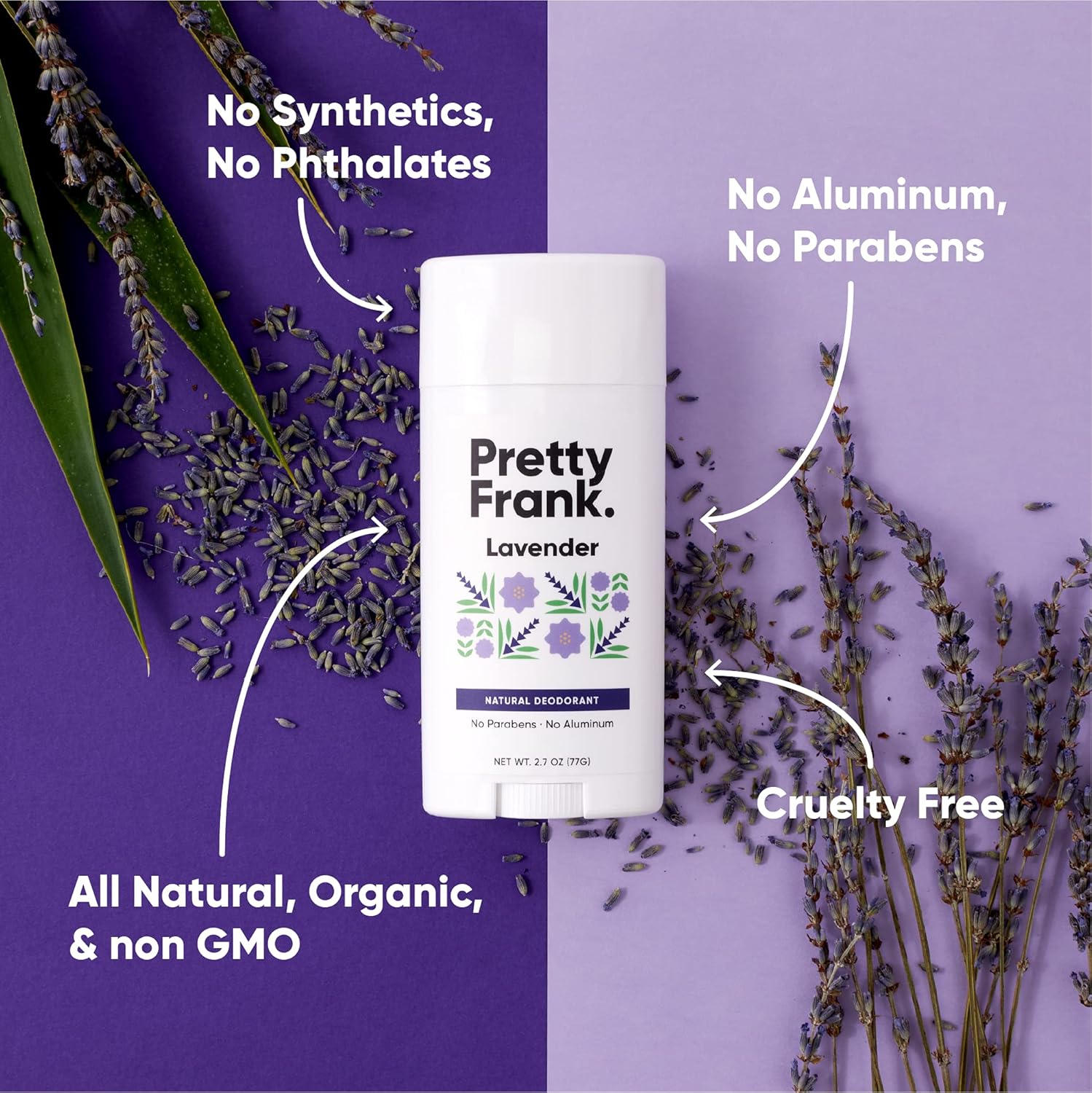 Pretty Frank Natural Aluminum-Free Deodorant Stick, Lavender (2-Pack) | All-Day Odor Control for Women & Men | Effective, Skin Soothing Formula with Safe, Organic Ingredients and Essential Oils - Image 2