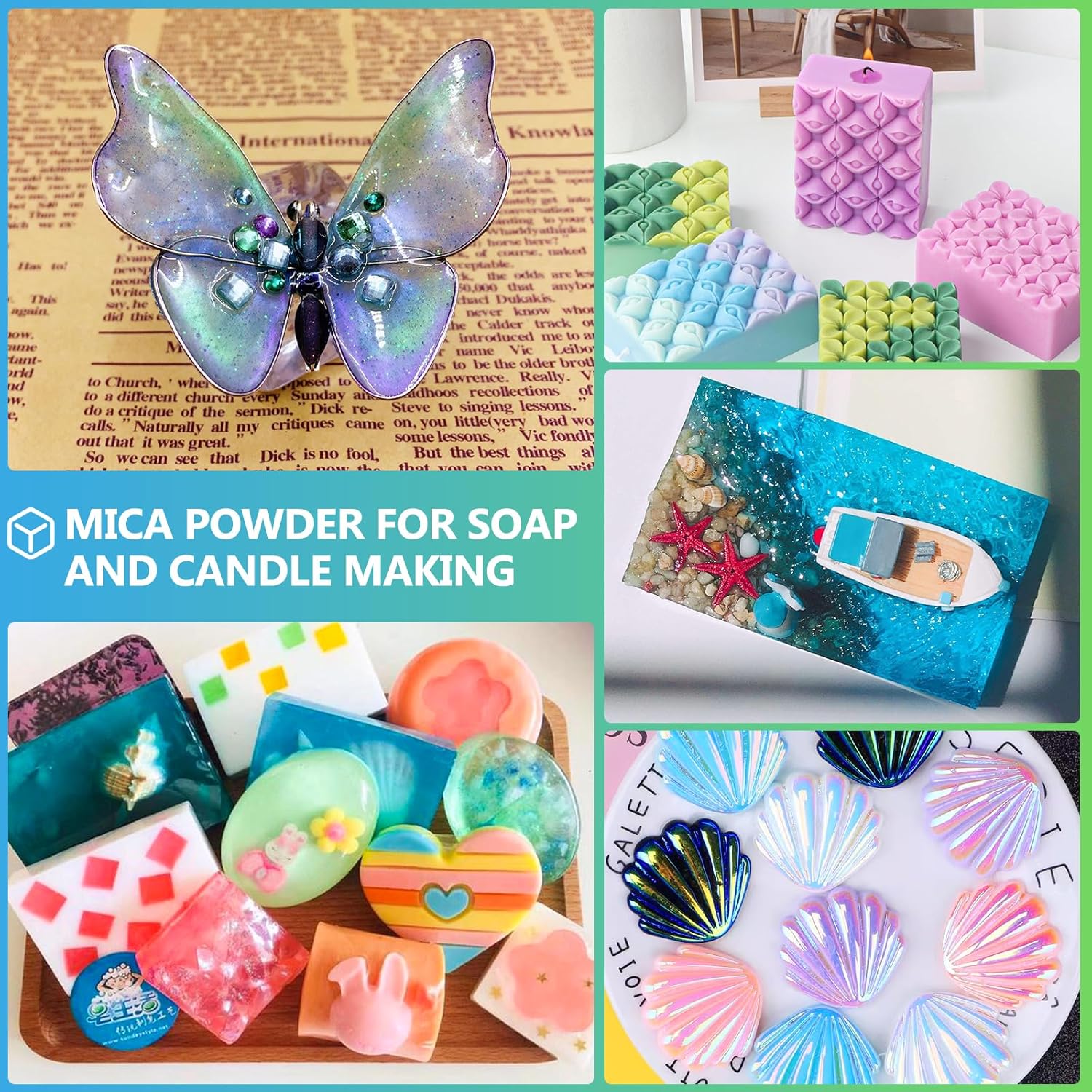 Mica Powder,24 Colors - 10g/Bottle of Natural Pigment Powder for Epoxy Resin,Soap Making,Candle Making,Lip Gloss,Car Freshies,Dye,Nail Polish,Bath Bombs - Image 5