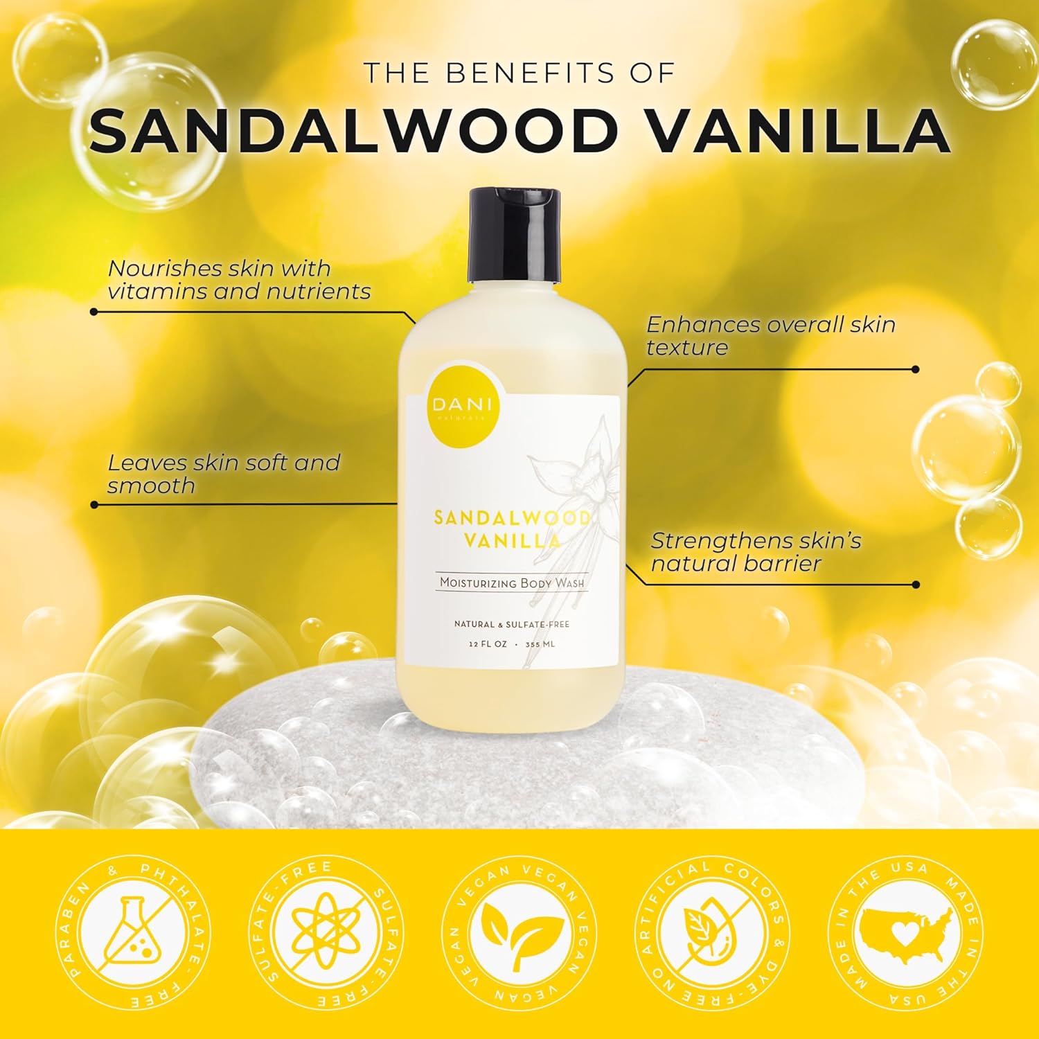 Naturals 12 oz Warm Sandalwood Vanilla Body Wash Vegan Sulfate Paraben-Free - Image 4