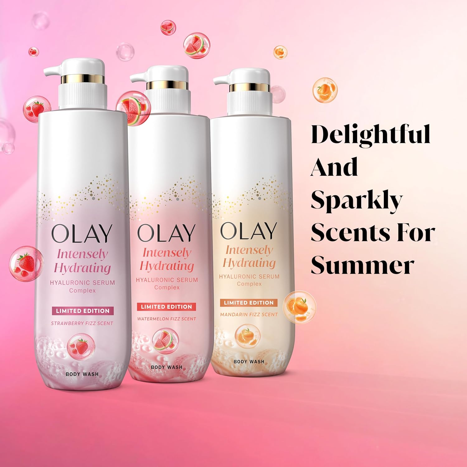 Olay Body Wash for Women, Intensely Hydrating, Pro-Hyaluronic Acid Serum Complex, Renews Moisture, Vitamin B3 Lameller Technology, For All Skin Types, Strawberry Summer Fizz Scent, 20 fl oz - Image 8