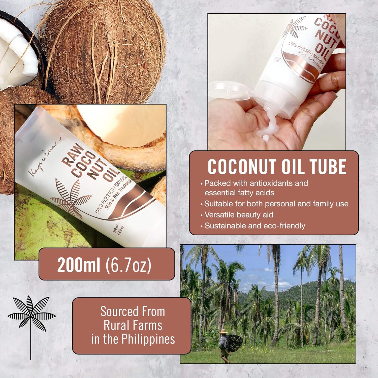 Raw Unrefined Cold Pressed Virgin Coconut Oil for Skin, Hair, Babies, Pets 200ml - Image 4