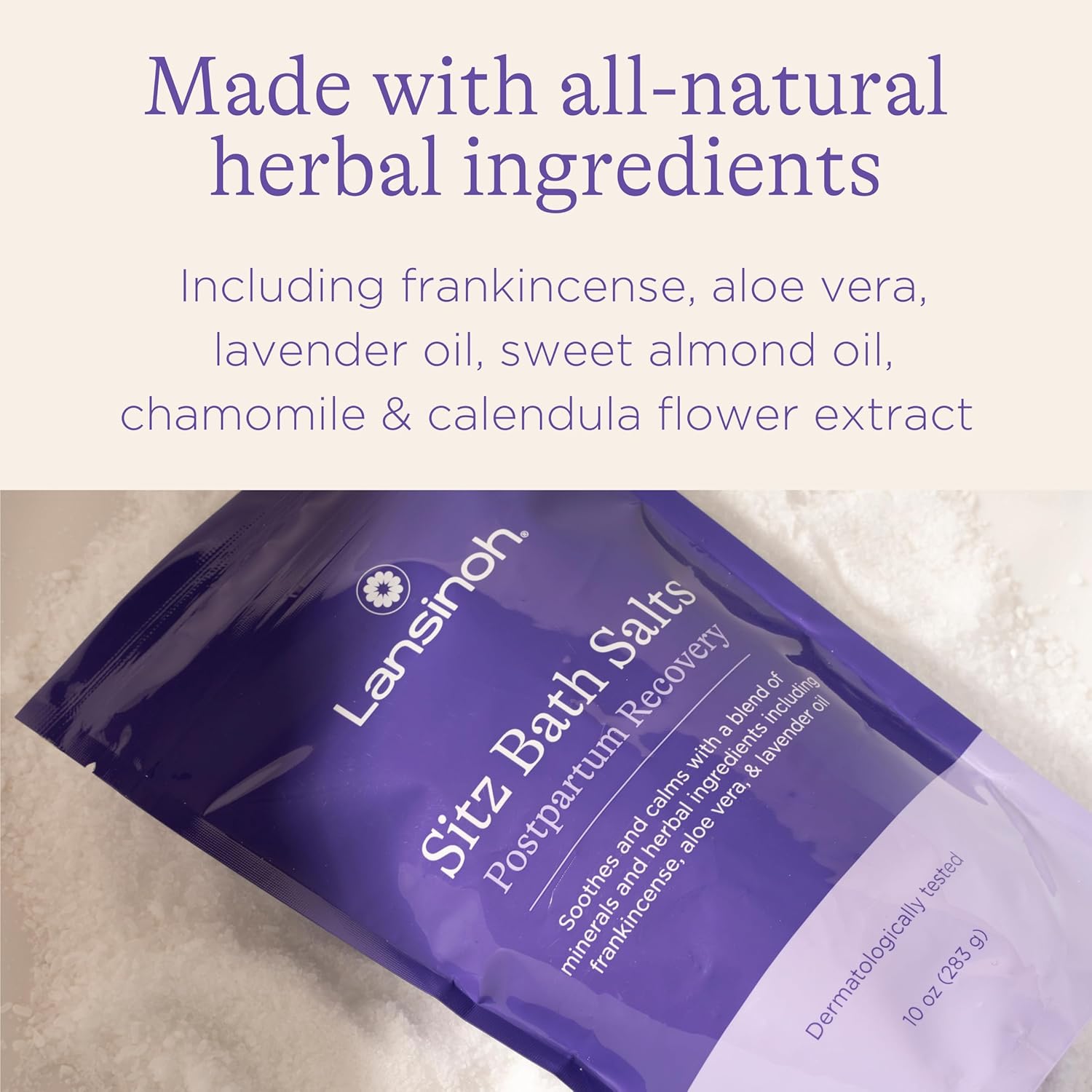 Lansinoh Sitz Bath Salts, Postpartum Essentials, and Hemorrhoid Treatment, Epsom Salt Bath Soak With Lavender Oil, Frankincense and Aloe Vera, 10 Ounce - Image 3
