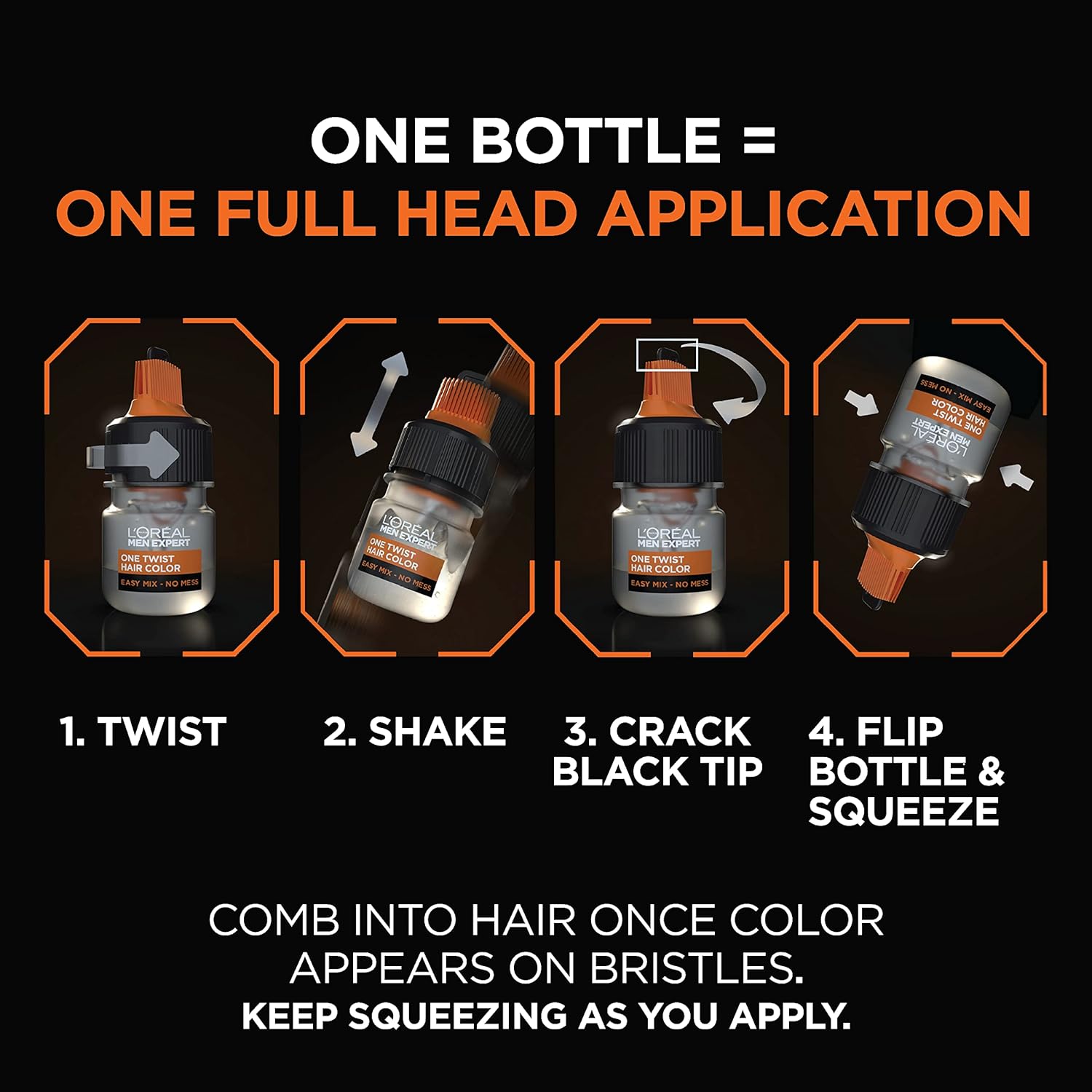 L’Oreal Paris Men Expert One Twist Mess Free Permanent Hair Color, Mens Hair Dye to Cover Grays, Easy Mix Ammonia Free Application, Real Black 02, 2 Application Kit - Image 5