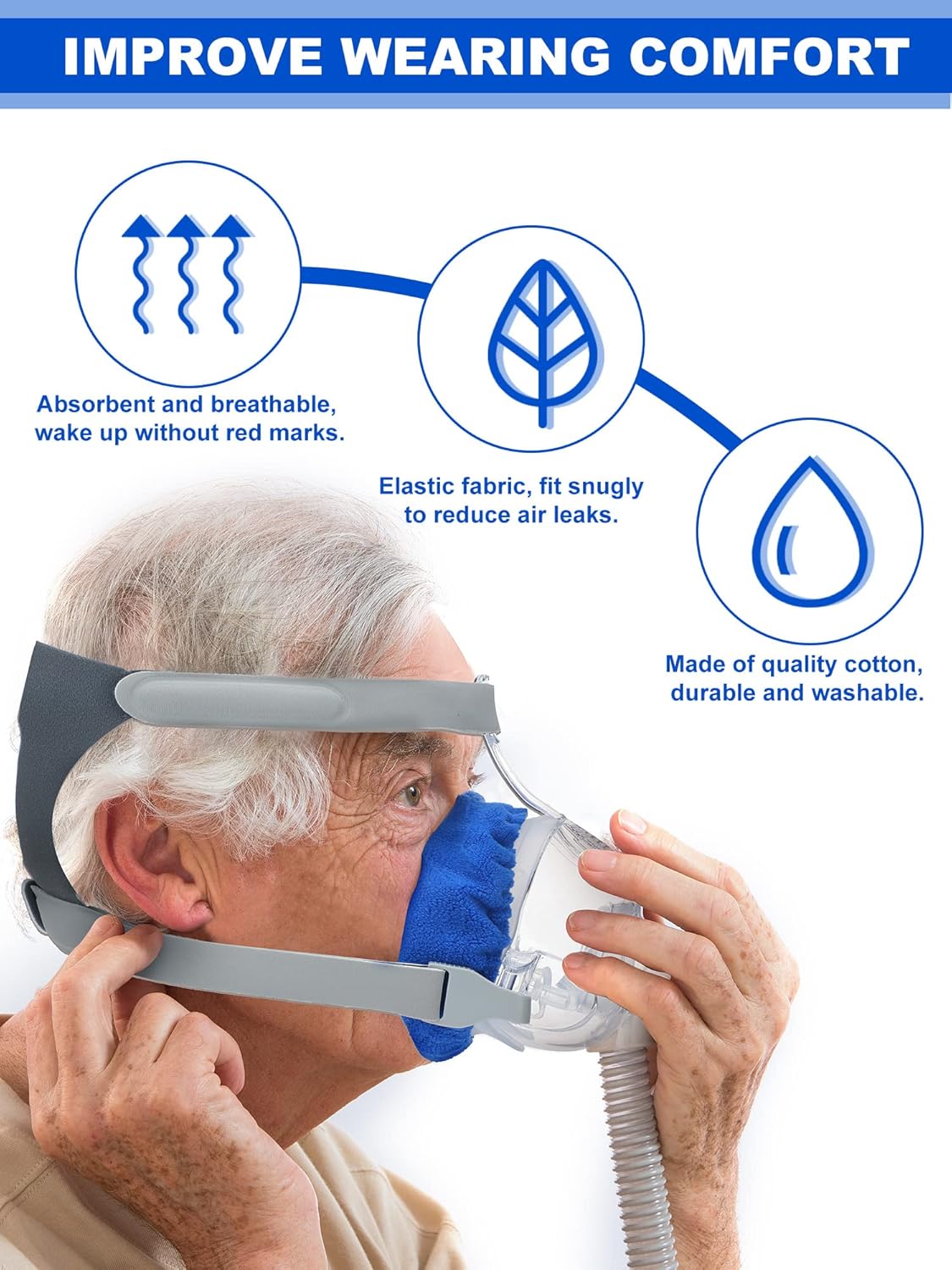 Sosation 24 Pack Mask Liners Full Face Reusable Soft Mask Covers Reduce Air Leaks and Blisters Washable Cushion Covers(Blue) - Image 5