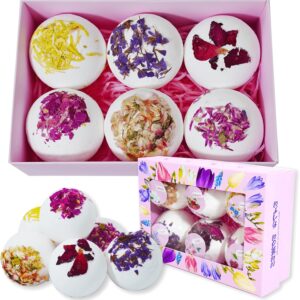 Bath Bombs, Flower Petals Bath Bombs for Women, Handmade Fizzy Bath Bomb with Essential Oils Bath for Moisturizing Dry Skin & Relaxing, Birthday Valentines Mother's Day Gifts for Women