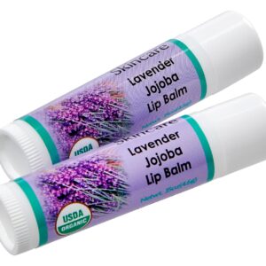 Organic Lip Balm - 70% Jojoba Oil with Beeswax, No Fillers or Additives - Moisturizes Dry Lips - Unflavored, & Travel-Ready - 2-Pack - 0.15 oz/4.6 gm - Lavender Scent