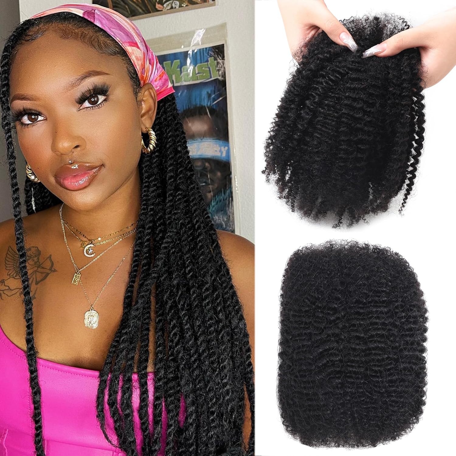 Afro Kinkys Bulk Human Hair 18 Inch 50g/Pack for Dreadlock Extensions,Repair Locs, Twists and Braids Afro Kinky Curly bulk 100% Human Hair Natural Black Color (Natural Black, 18 inch)