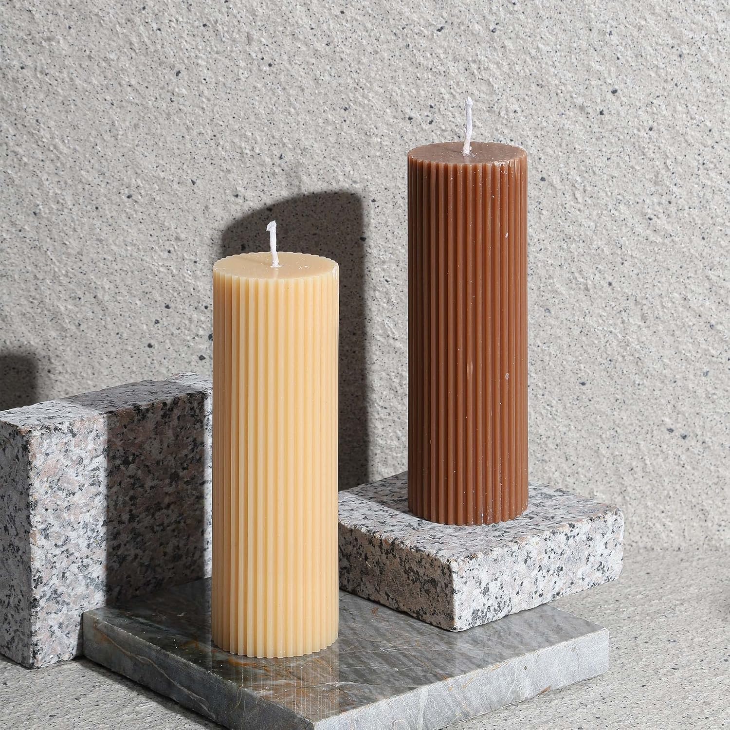 Ribbed Pillar Candles 2x6'' Tall Fluted Column Modern Home Décor Soy Wax Handmade Unscented (4-Pack, Champagne Yellow), Aesthetic Decorative Textured Candle Set - Image 4