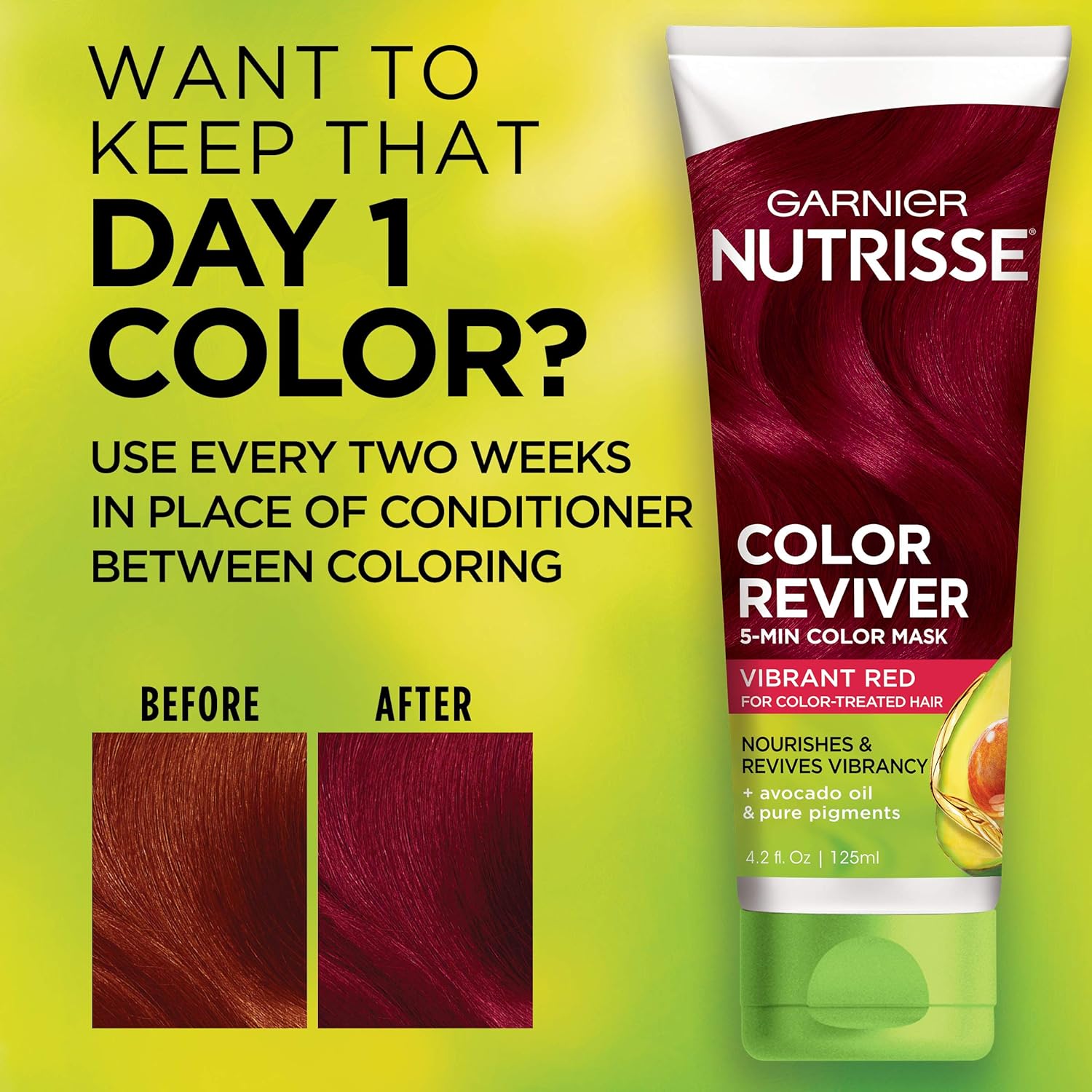 Garnier Nutrisse 5 Minute Nourishing Color Hair Mask with Triple Oils Delivers Day 1 Color Results, for Color Treated Hair, Vibrant Red, 4.2 Fl Oz - Image 4
