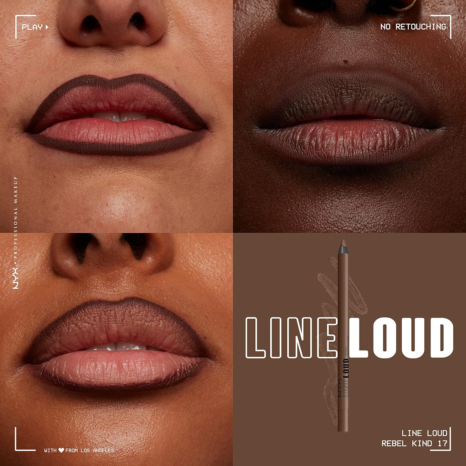NYX PROFESSIONAL MAKEUP Line Loud Lip Liner, Longwear and Pigmented Lip Pencil with Jojoba Oil & Vitamin E - Rebel Kind (Chocolate Brown) - Image 3