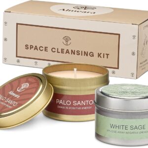 Almeara 2 in 1 Candle Combo - Sage & Palo Santo Set - 2X 3.7oz - Long Lasting | +40hr Burn time | 100% Soy Wax -Paraffin Free Candle for Cleansing House-Gift Box Ready-Relax and Restore The Body&Mind