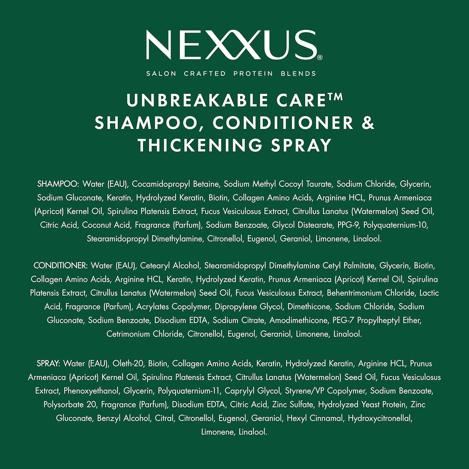 Nexxus Unbreakable Care Shampoo Conditioner and Leave-In Spray 3 Pack For Fine and Thin Hair with Keratin Collagen Biotin 13.5 oz 6 oz - Image 10