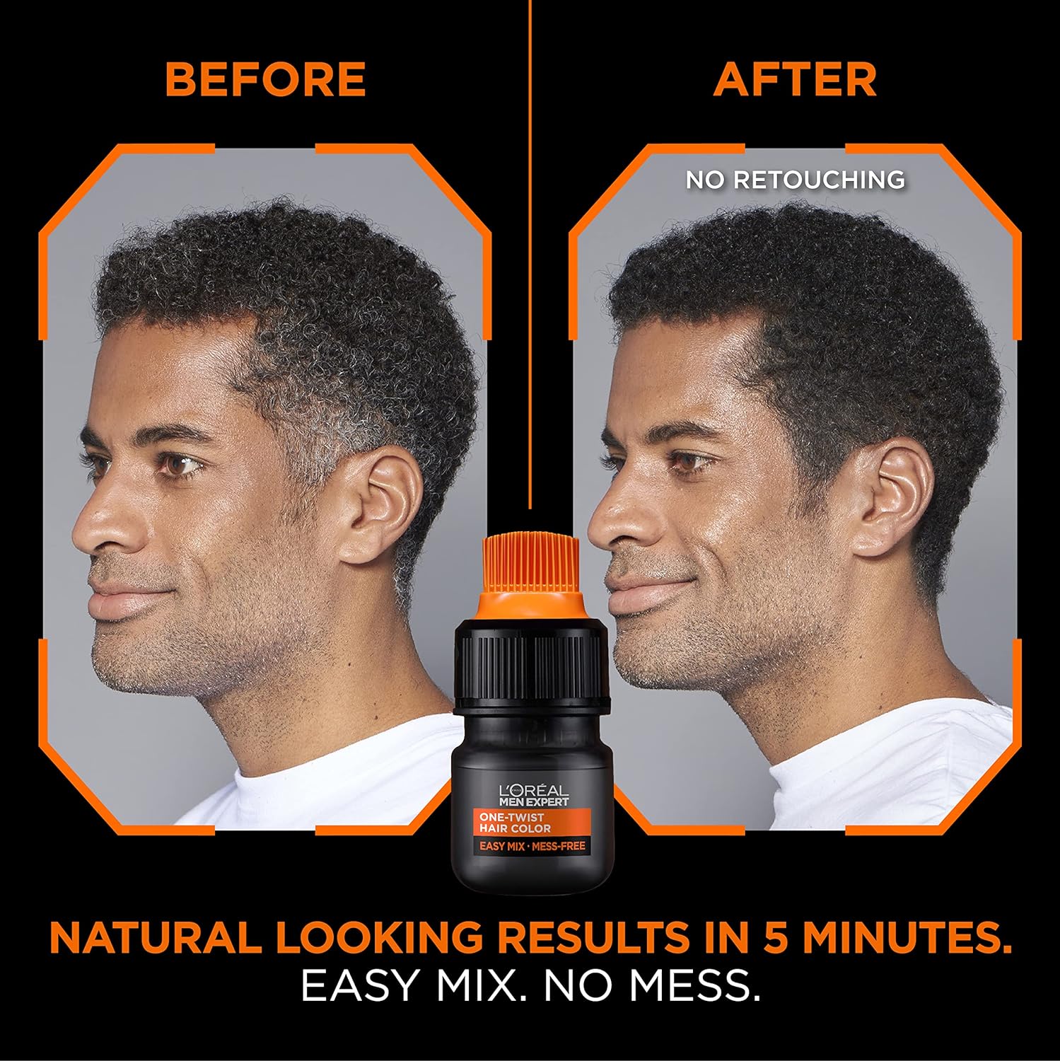 L’Oreal Paris Men Expert One Twist Mess Free Permanent Hair Color, Mens Hair Dye to Cover Grays, Easy Mix Ammonia Free Application, Real Black 02, 2 Application Kit - Image 2
