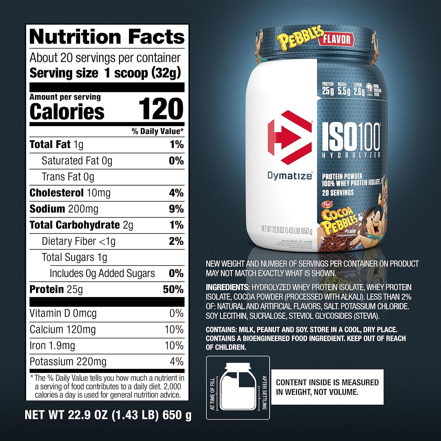 Dymatize x Cocoa Pebbles ISO100 Whey Protein Powder Isolate, 25g of Protein, 20 Servings, 5.5g BCAAs, 120 Cal., Gluten Free, 1g Fat, 1g Sugar, 2g Carb - Image 6