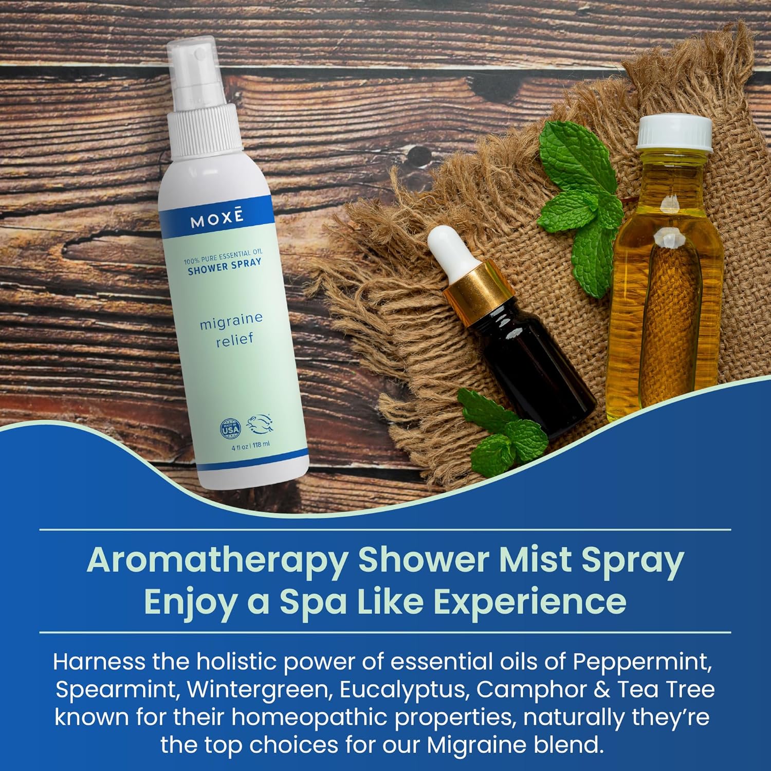 MOXE Migraine Relief Aromatherapy Shower Spray 8 oz Pure Essential Oils - Image 3