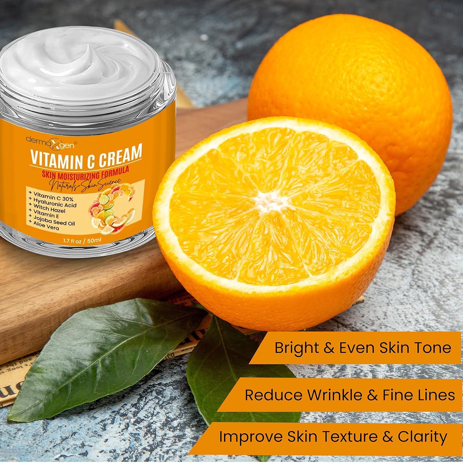 Vitamin C Moisturizing Cream - Organic Glowing Skin Anti-Aging, Rejuvenating, Boosting Collagen Hydrating for Dull, Dry & Sensitive & Oily Skin - 1.7 FL OZ. - Image 3