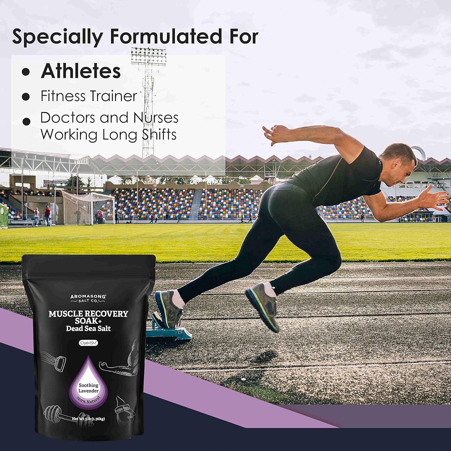 Muscle Recovery Bath Soak for Muscle | Sore Muscle Soak with Dead Sea Salt, OptiMSM, Magnesium Flakes & Essential Oils | 3 Lb. - Made in USA. - Image 4