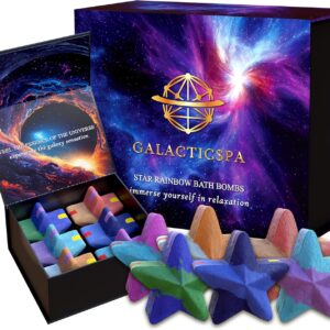 Space Rainbow Star Bath Bombs / 6 x 2.8oz Luxury Bath Bomb Gift Set/Natural Essential Oils/Colourful Bubble and Non-Staining/Vegan, Cruelty Free/Perfect for Women and Kids