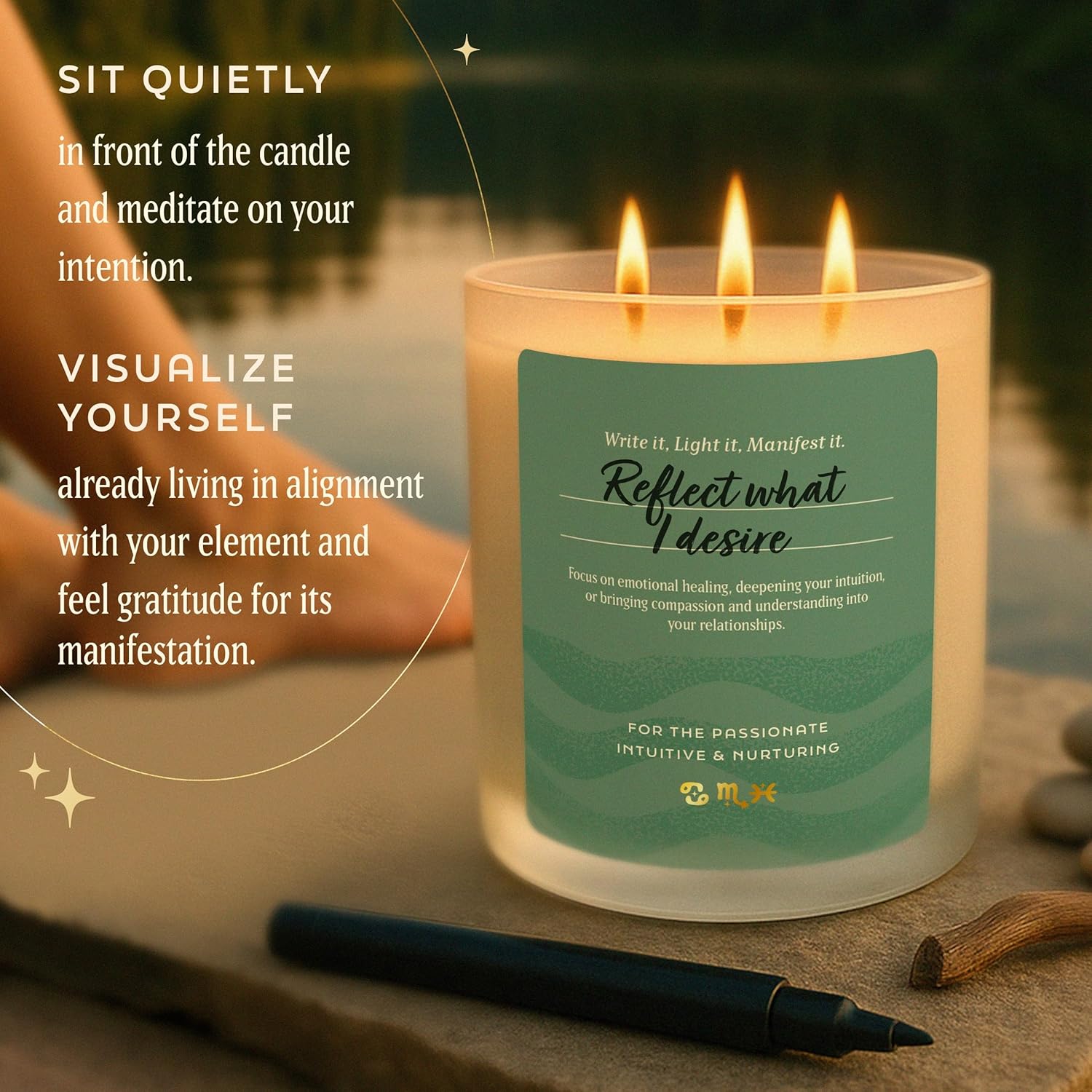Large 14.5oz 3 Wick Zodiac Water Cancer Pisces Scorpio Zodiac Gifts for Women - 60 Hour Burn - Astrology Gifts for Women, Healing Manifestation Spiritual Candles, Intention Meditation Candle - Image 6