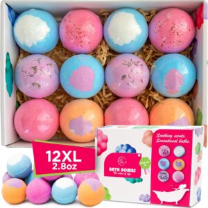 12 Extra Large Organic Bath Bombs for Women Men - Shea Butter & Essential Oil Infused, Moisturizing, Scented, Shower Lush Bathbombs kit for Girls, Bath Balls - Bath tub Accessories for Women