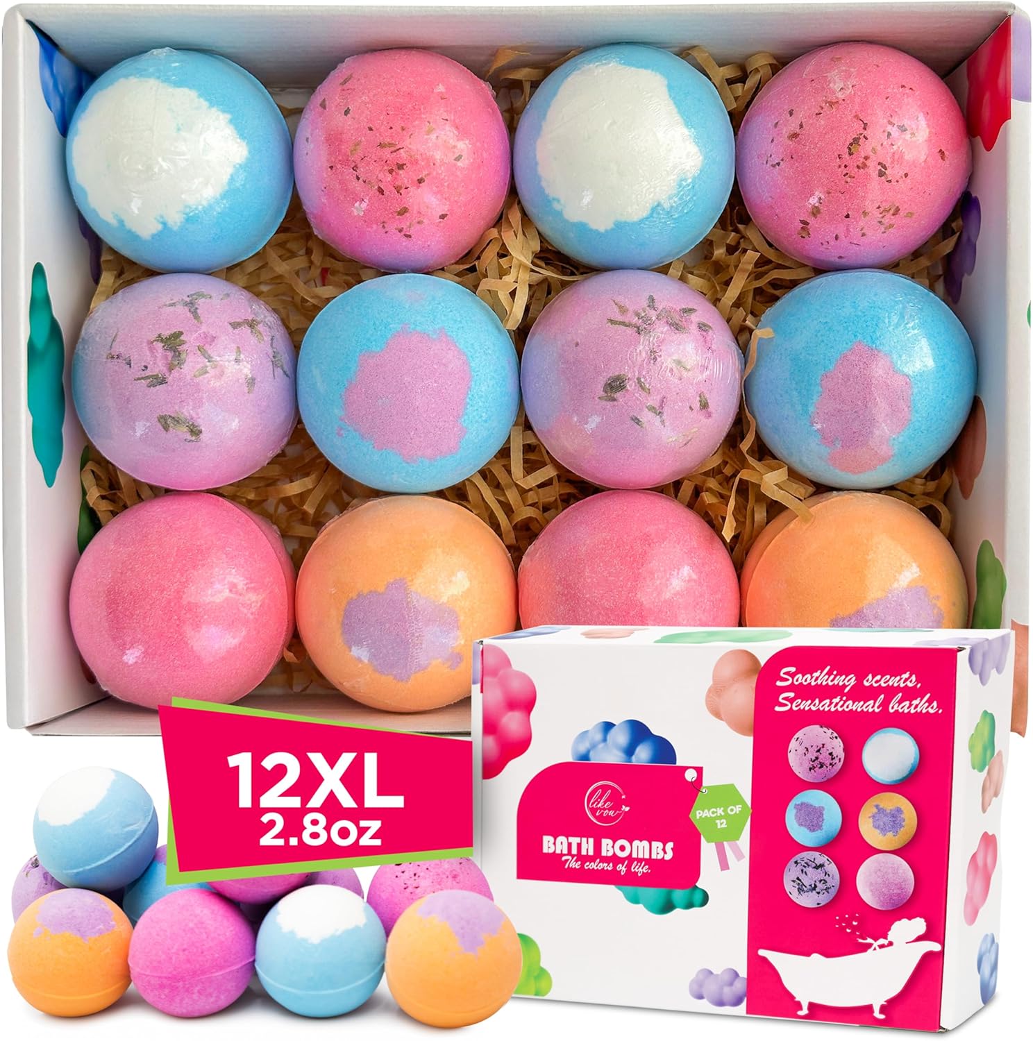 12 Extra Large Organic Bath Bombs for Women Men - Shea Butter & Essential Oil Infused, Moisturizing, Scented, Shower Lush Bathbombs kit for Girls, Bath Balls - Bath tub Accessories for Women