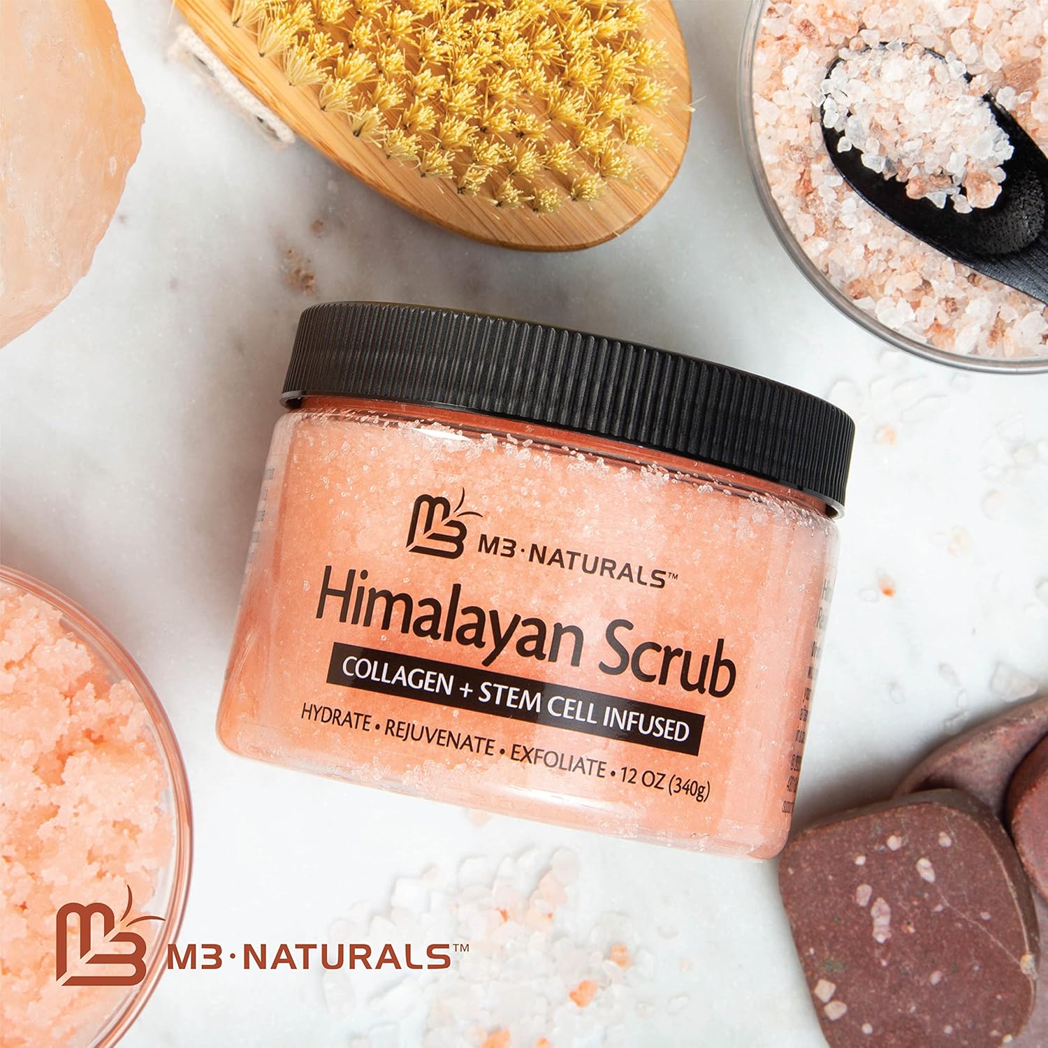 Himalayan Salt Scrub, Face, Foot, and Body Exfoliator with Collagen and Stem Cells, Exfoliating Scrub for Toning, Cellulite, and Skin Care by M3 Naturals - Image 8