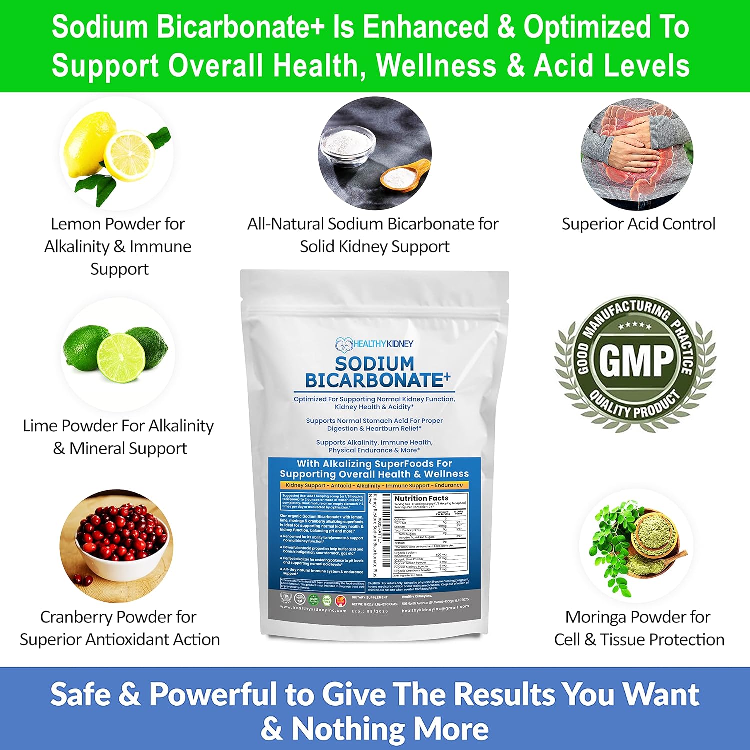 Organic Use Sodium Bicarbonate Alkaline Supplement for Alkalinity. Support Kidneys & Stomach Acid Neutralizer w/Alkaline Superfoods. Sodium Bicarbonate Powder Kidney Immune Support Antacid Sports 1LB - Image 8