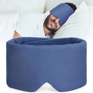 FRESHME Pure Handmade Cotton Sleep Mask - Blackout Eye Mask with Adjustable Velcro Soft and Comfortable Eye Blinder Shade for Men Women Travel Office Nap Airplane Blue