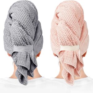 2 Packs Large Microfiber Hair Towels for Women, Super Absorbent & Quick Dry Hair Towel Wrap for Curly Hair Long & Short Hair- Anti-Frizz Hair Turbans for Wet Hair - 27.5''*39.4''