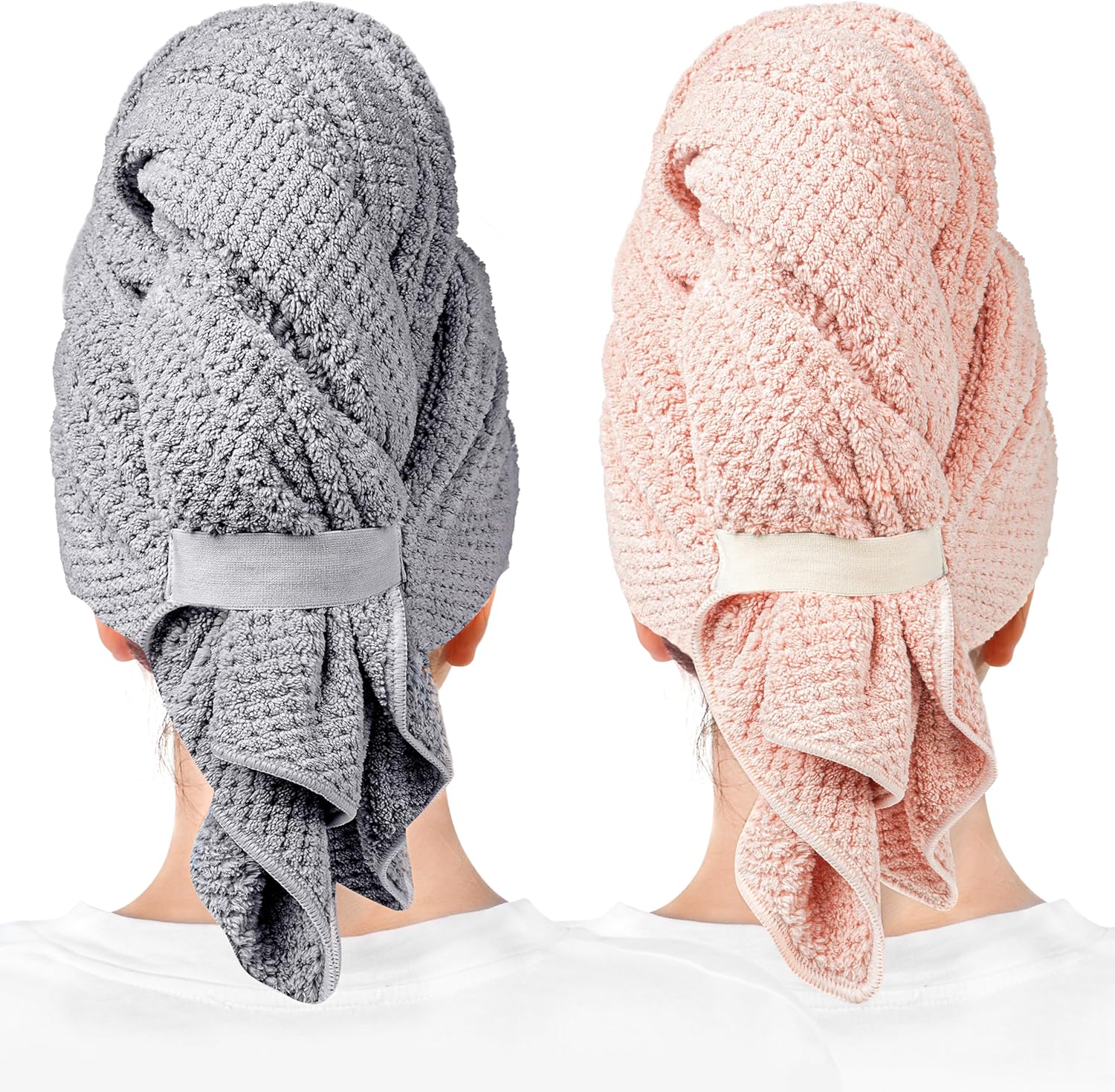 2 Packs Large Microfiber Hair Towels for Women, Super Absorbent & Quick Dry Hair Towel Wrap for Curly Hair Long & Short Hair- Anti-Frizz Hair Turbans for Wet Hair - 27.5''*39.4''