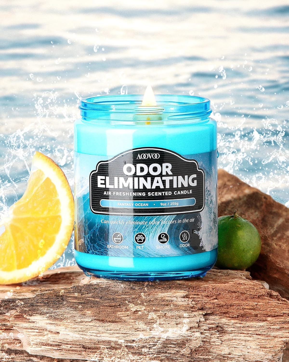AOOVOO Fantasy Ocean Odor Eliminating Soy Candle, 9 oz, 50 Hour Burn Time - Image 4